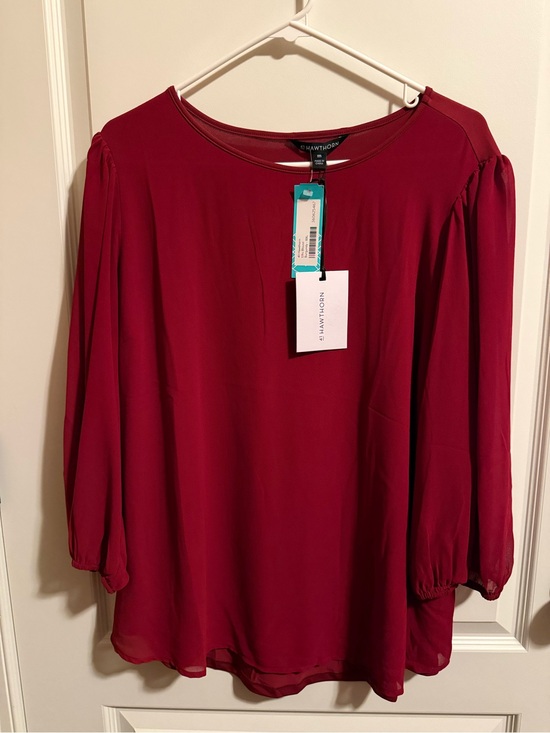 41 Hawthorn Tops - 41 Hawthorn Burgundy Long-Sleeve Blouse